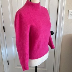 Semplice Vintage 70% Angora Rabbit Hair Fuzzy Pink Mock Neck Sweater Cro…